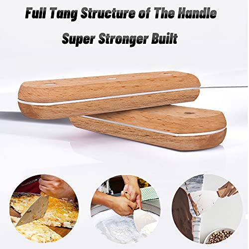 Leonyo Grill Griddle Scraper Set of 3, Leonyo Stainless Steel Metal Flat Top Grill Scraper Tool for Teppanyaki BBQ Dough Pancake Pizza Home Baking Cooking, Wooden Grip - Image 3