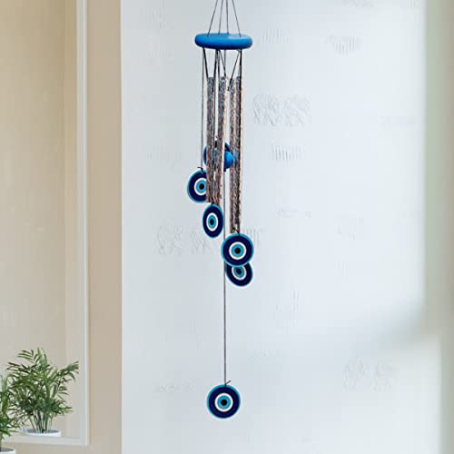 9Dzine Evil Eye Wind Chimes for Home 27 Inch | Silver Metal Pipe Wind Chime with Evil Eye Protection | Feng Shui Wind Chimes for Balcony, Bedroom & Home Décor - Image 5