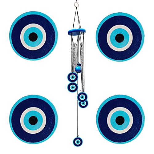 9Dzine Evil Eye Wind Chimes for Home 27 Inch | Silver Metal Pipe Wind Chime with Evil Eye Protection | Feng Shui Wind Chimes for Balcony, Bedroom & Home Décor - Image 4