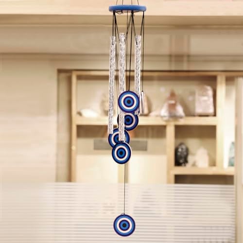 9Dzine Evil Eye Wind Chimes for Home 27 Inch | Silver Metal Pipe Wind Chime with Evil Eye Protection | Feng Shui Wind Chimes for Balcony, Bedroom & Home Décor - Image 3