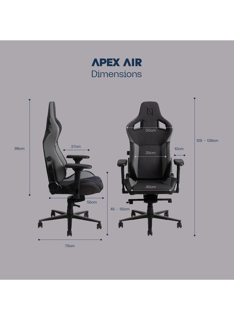 نافو APEX AIR – كرسي ألعاب وكمبيوتر مريح من Fusion Weave الفاخر مع وسائد من الإسفنج الذكي، ومسند رأس مغناطيسي، ودعم قطني مدمج قابل للتعديل، ومساند أذرع رباعية الأبعاد، وسعة وزن 135 كجم، ومسند ظهر بزاوية 90-155 درجة - تصميم عالي الجودة ومريح لساعات طويلة، رمادي غامق | APEXAIR-FW-DG  - Image 2