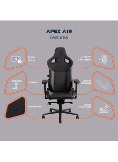 navo APEX AIR – Fusion Weave Premium Ergonomic Gaming & Computer Chair with Memory Foam Pillows, Magnetic Headrest, Built-in Adjustable Lumbar Support, 4D Armrests, 135kg Weight Capacity, 90-155° Backrest Recline - High-Quality, Comfortable Design for Long Hours, Dark Grey | APEXAIR-FW-DG  - Image 4