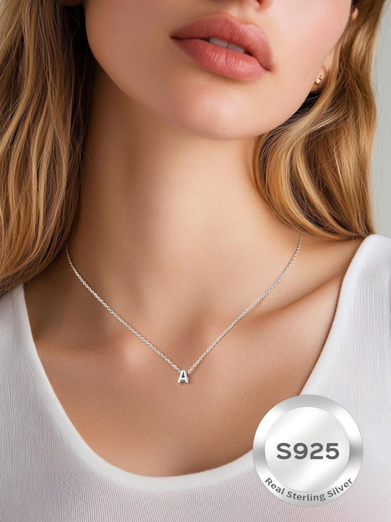ChicSilver 925 Sterling Silver Necklace Small Dainty Initial Pendant Necklace Personalized Name Necklace Tiny Alphabet Charm Letter A Necklace Hypoallergenic Necklace for Girls - Image 3