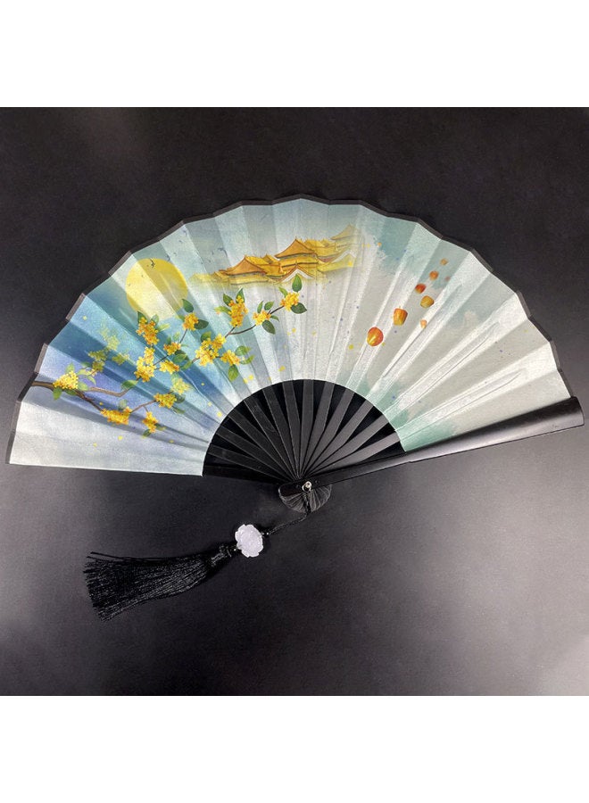 Chinese Style 8 Inch Plastic Fan With Tassel Pendant Antique Domineering Folding Fan Men's Hanfu Dance Silk Cloth Fan Wholesale-Specification:8inch Animal Fan-Colour:8inch Tassel Folding Fan-06 - Image 1
