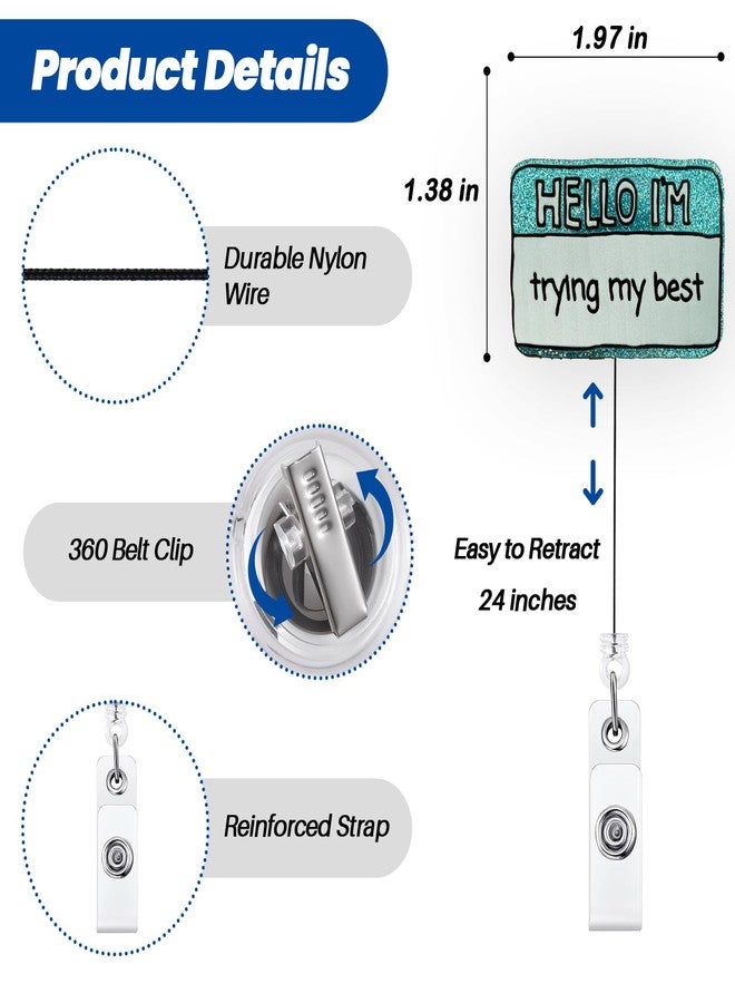 BEZTN Hello I'm Trying My Best Funny Nurse Badge Reel, Cute Work Badge Holder with Retractable Clip, RN Badge Buddy, Nursing Student LPN CNA MA Medical Worker Teacher Doctor ID Name Badge Clip Accessories - Image 4