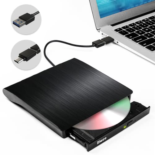 Ziweo External DVD Drive USB 3.0 Type-C CD Burner Portable CD +/-RW Drive DVD Player for ROM Rewriter Burner Compatible with Laptop Desktop PC Windows MacBook Linux Mac OS - Image 1