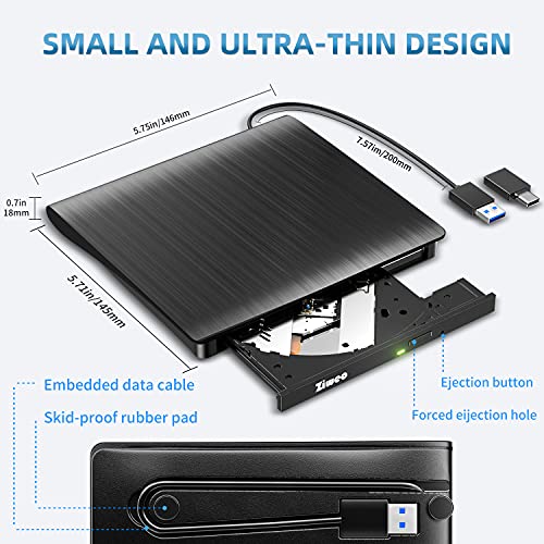 Ziweo External DVD Drive USB 3.0 Type-C CD Burner Portable CD +/-RW Drive DVD Player for ROM Rewriter Burner Compatible with Laptop Desktop PC Windows MacBook Linux Mac OS - Image 5