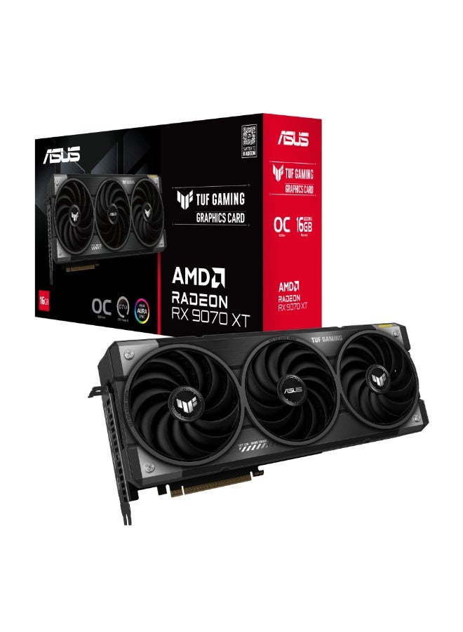 TUF Gaming Radeon RX 9070 XT O16G OC Edition 16GB GDDR6 Graphics Card, PCIe 5.0, RDNA 4, 3x Axial-Tech Fans, Dual BIOS, HDMI 2.1 & DP 2.1, Aura Sync RGB, 4K & 1440p Ray Tracing Graphics Card | 90YV0L70-M0NA00 black