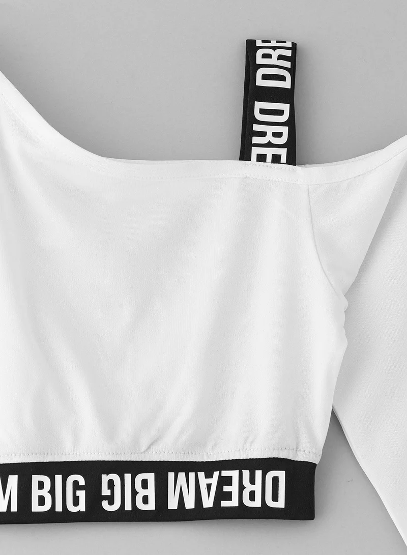Jelliene Knit crop tee with contrast elastic