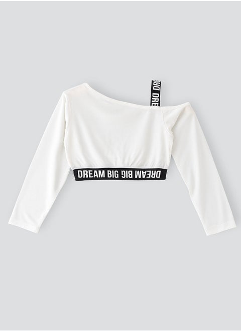 Knit crop tee with contrast elastic