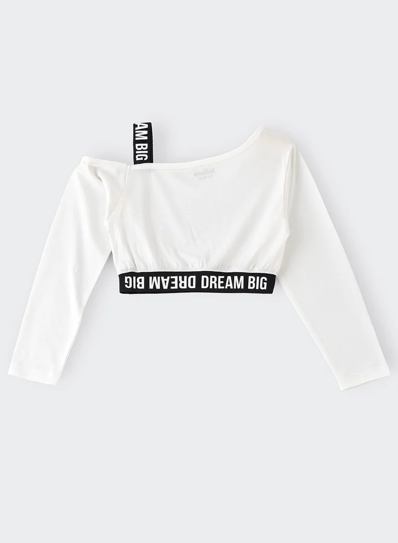 Jelliene Knit crop tee with contrast elastic