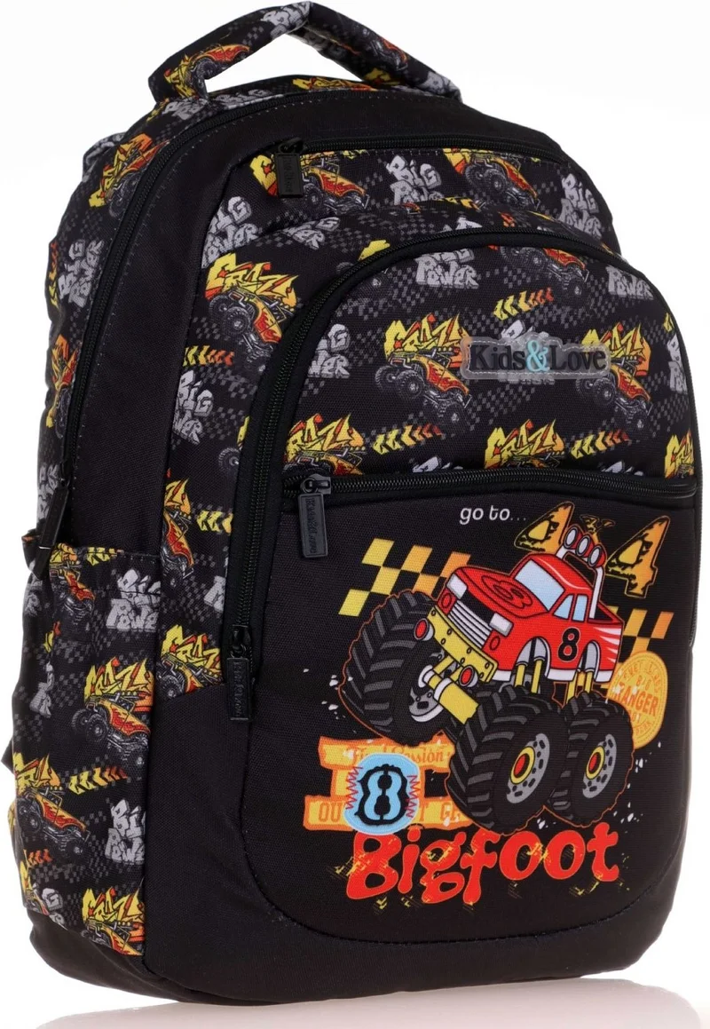 KAUKKO Black Off-Road Vehicle Primary School Backpack and Pencil Holder Set - Boy