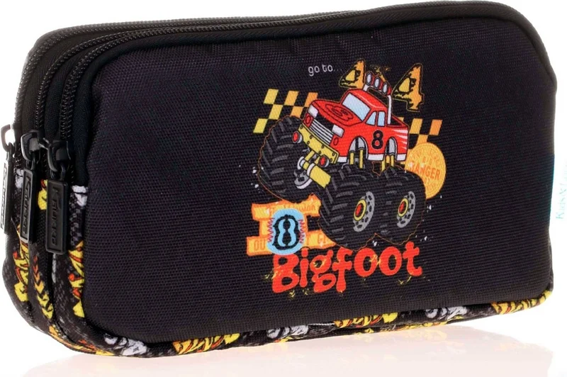 KAUKKO Black Off-Road Vehicle Primary School Backpack and Pencil Holder Set - Boy