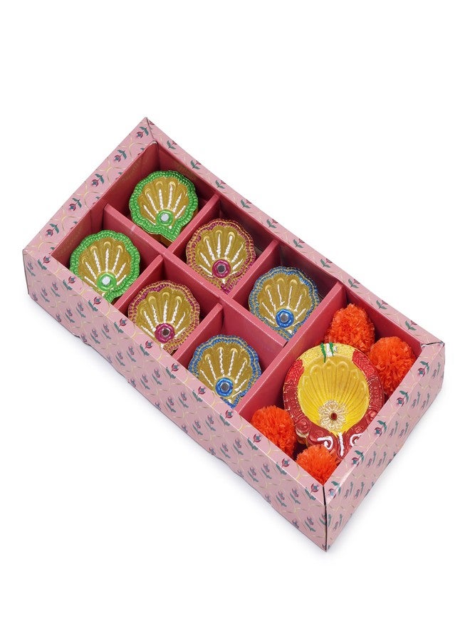 ارتيسينيا مجموعة فاخرة مصنوعة يدويًا من الطين، مكونة من 7 مصابيح ديا متعددة الألوان، مثالية لتزيين ديوالي/نافاراتري، مصباح زيتي، حامل شموع، ديكور منزلي، هدايا احتفالية، أدوات بوجا - DIYA07HL06 - Image 5