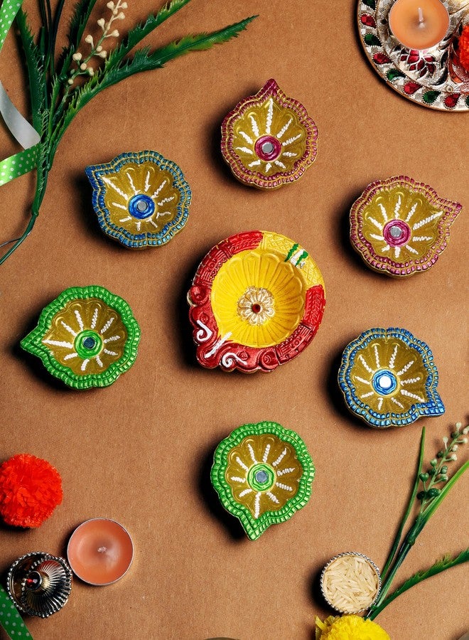 ارتيسينيا مجموعة فاخرة مصنوعة يدويًا من الطين، مكونة من 7 مصابيح ديا متعددة الألوان، مثالية لتزيين ديوالي/نافاراتري، مصباح زيتي، حامل شموع، ديكور منزلي، هدايا احتفالية، أدوات بوجا - DIYA07HL06 - Image 4