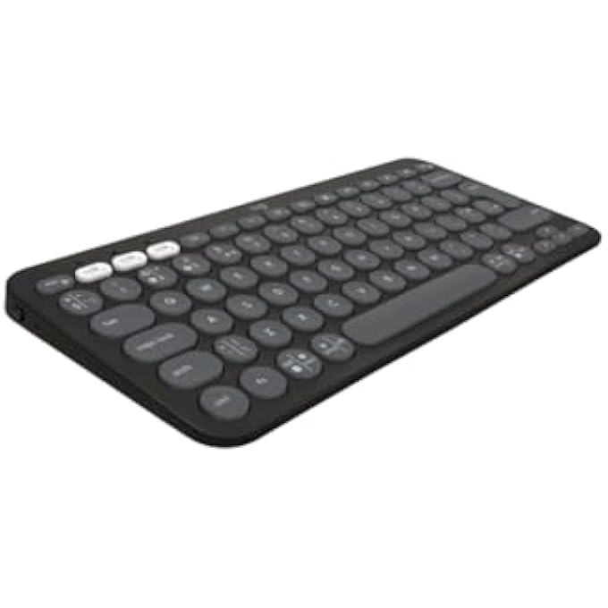 PEBBLE KEYS 2 K380S, MULTI-DEVICE BLUETOOTH WIRELESS KEYBOARD WITH CUSTOMIZABLE SHORTCUTS,SLIM AND PORTABLE, EASY-SWITCH FOR WINDOWS/MACOS/IPADOS/ANDROID/CHROME OS- QWERTY UK LAYOUT, GRAPHITE