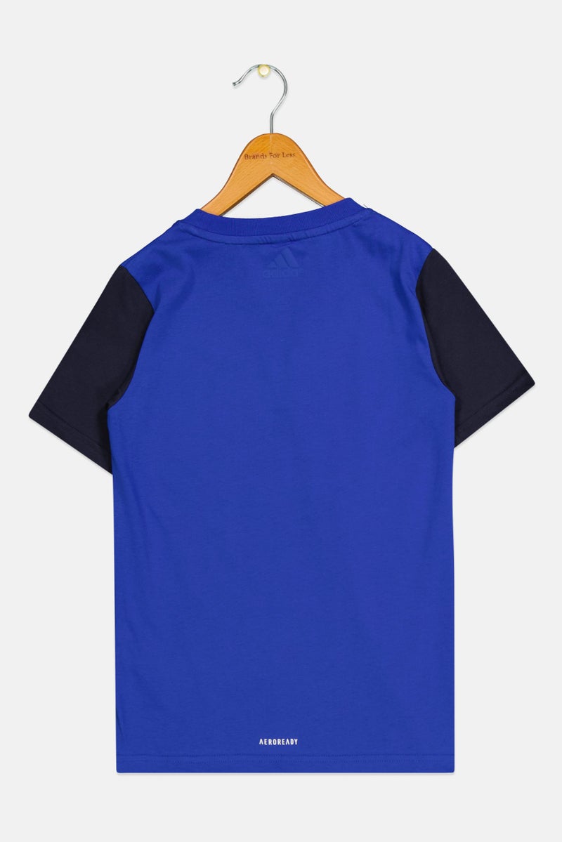 Adidas Kids Boy Graphic Print Short Sleeves T-Shirt, Blue/Black  - Image 2