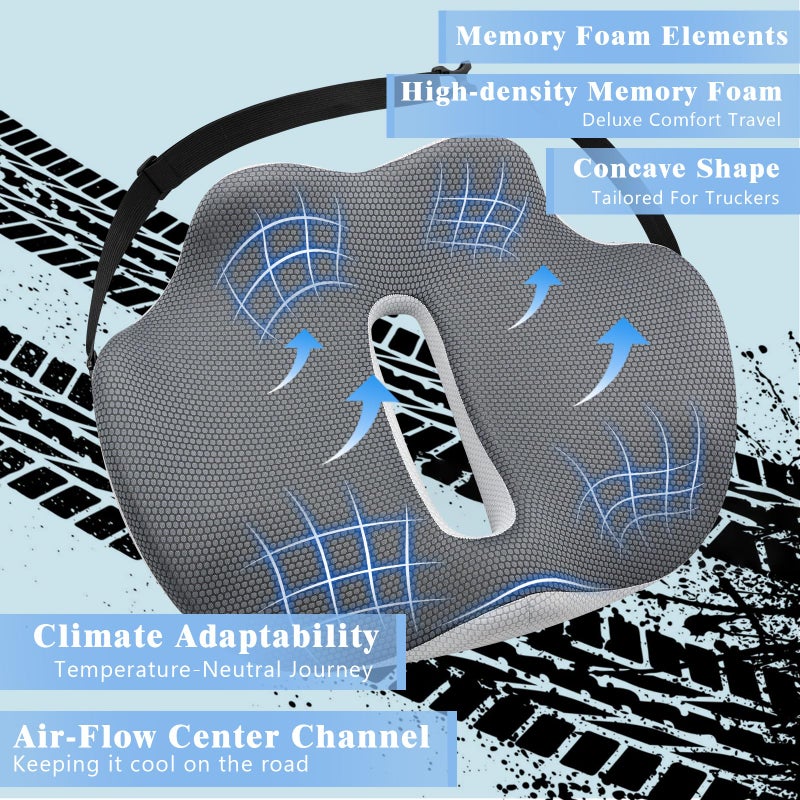 japiroc X-Large Seat Cushion for Truck Driver, Upgraded Cushion for Back Support and Pain Relief, Memory Foam with Non-Slip Washable Cover, Relieves Long-Term Truck Sitting and Pain - Image 3