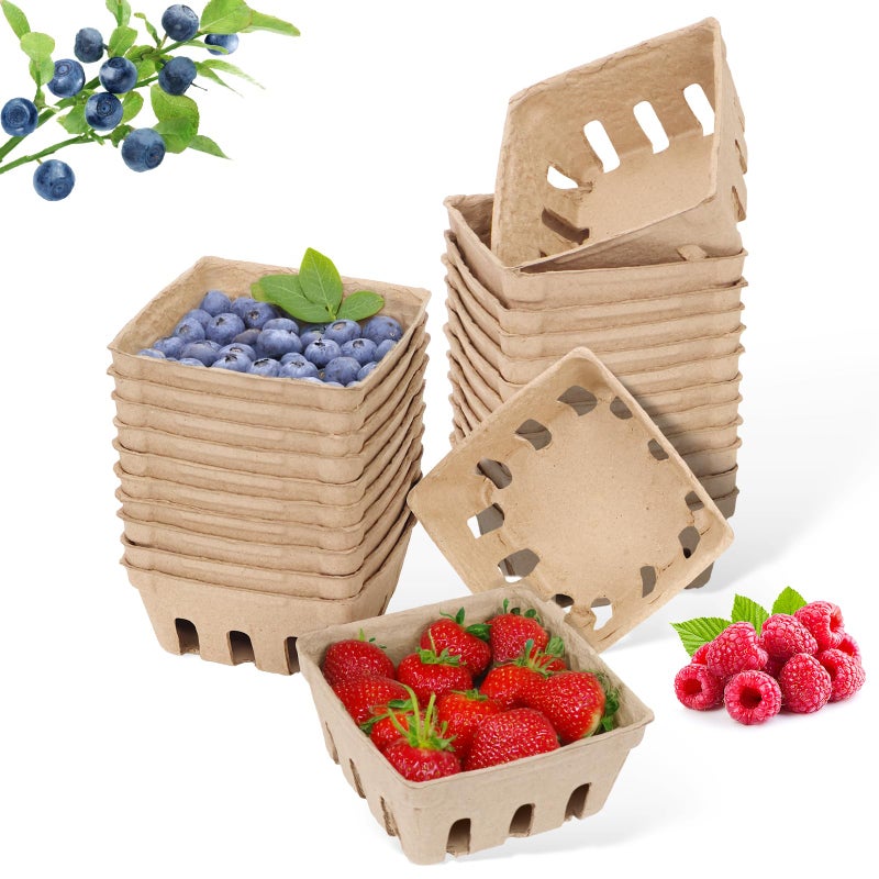 piopiocoing 50 Pack Mini Natural Pulp Fiber Berry Basket for Vegetables Strawberry Blueberry Raspberry Egg, Small Basket Containers for Farmers Market Produceï¼ŒFruit Stand Supplies - Image 1