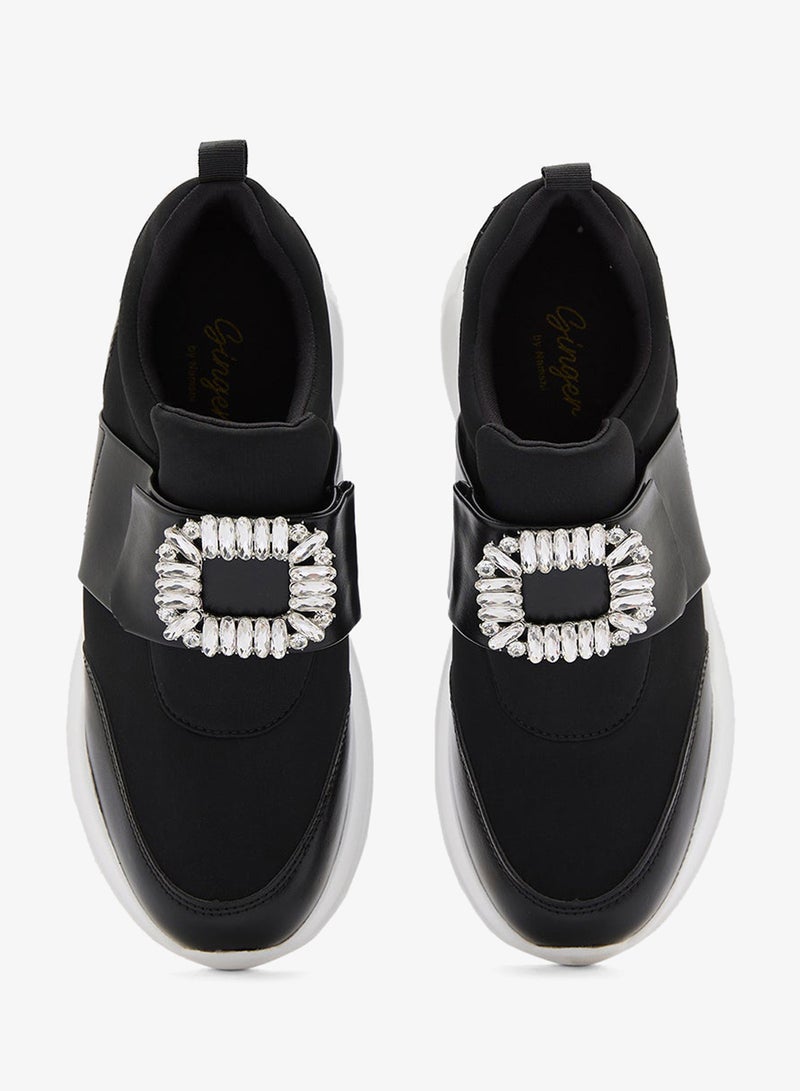 Ginger Diamante Trim  Mix Material Lycra Sneakers - Image 4