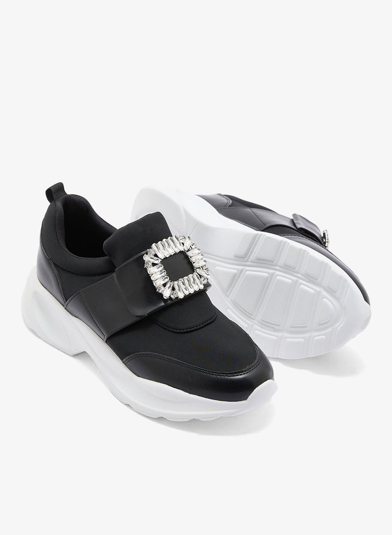 Ginger Diamante Trim  Mix Material Lycra Sneakers - Image 3