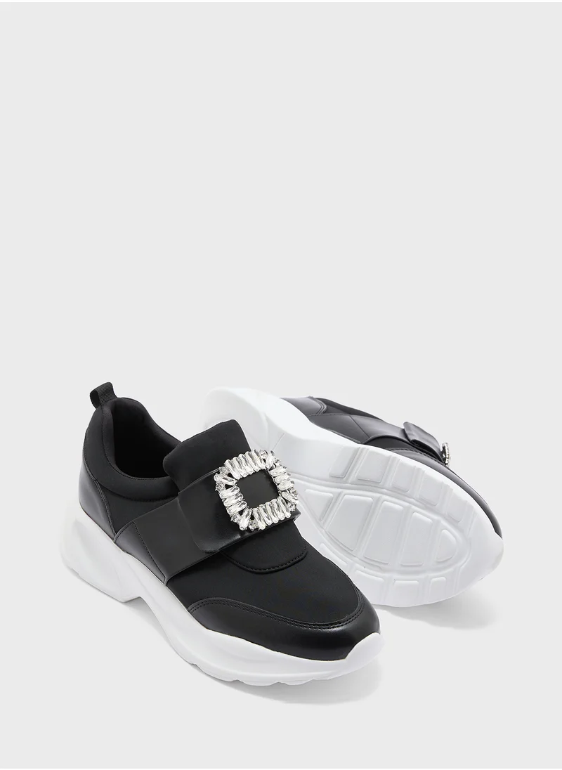 Ginger Diamante Trim  Mix Material Lycra Sneakers