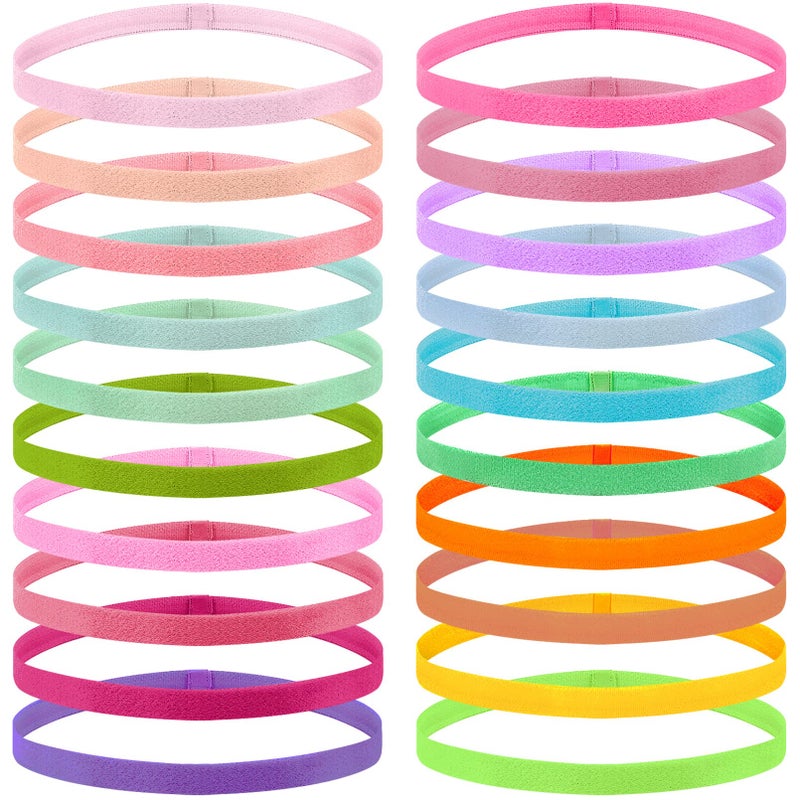 Duufin 20 Pieces Sport Headbands, Thin Non Slip Headband for Women and Girls, Elastic Headbands for Workout, Running, Yoga, Volleyball, Basketball, 1 cm Wide, 42 cm Circumference, 20 Colors - Image 1