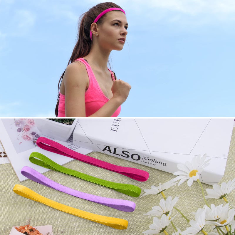 Duufin 20 Pieces Sport Headbands, Thin Non Slip Headband for Women and Girls, Elastic Headbands for Workout, Running, Yoga, Volleyball, Basketball, 1 cm Wide, 42 cm Circumference, 20 Colors - Image 4