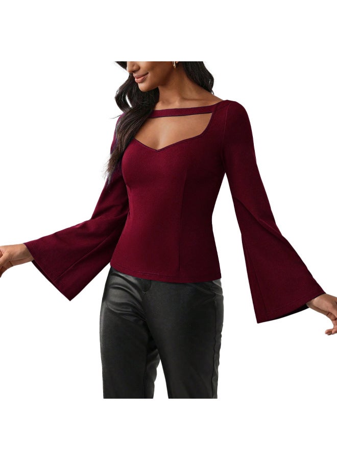 Square Neck Bell Sleeve Top – Waist-Cinching, Slim Fit