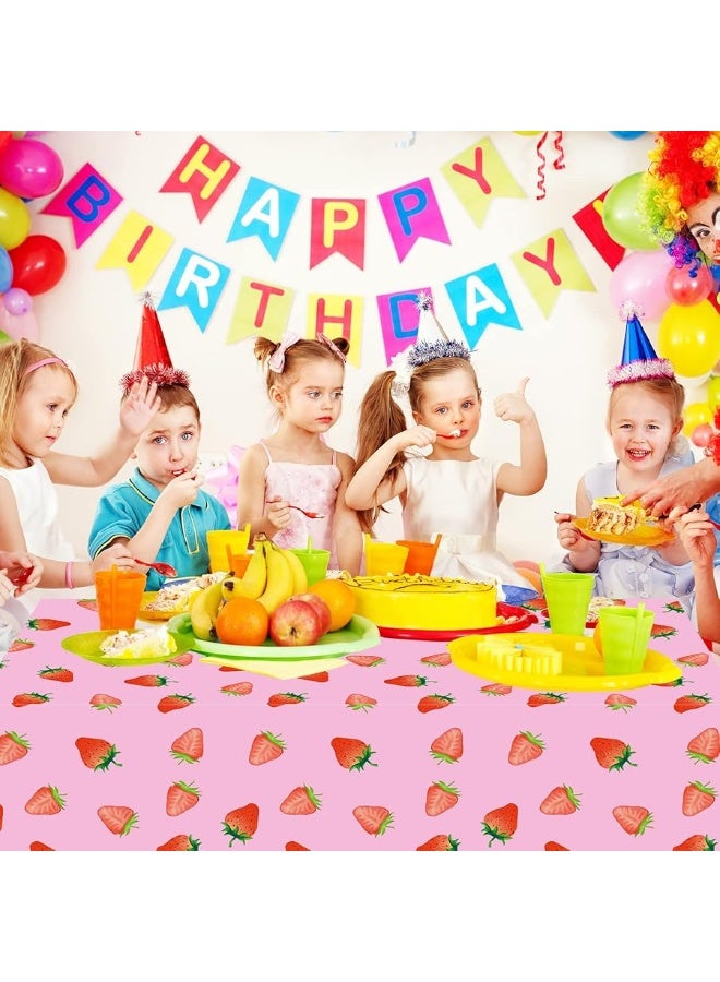 Phogary طاولة فراولة PHOGARY 2 قطع لتزيين حفلات الفراولة غلاف طاولة بلاستيكي مستطيل قابل للتصرف للأطفال والفتيات لتزيين عيد ميلاد الفراولة وحفلات استقبال المواليد 54X108 - Image 4