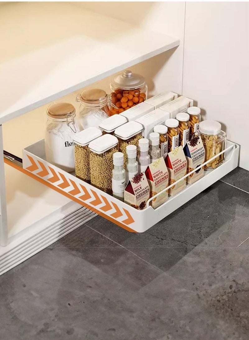 Beauenty Pull Out Cabinet Drawer Shelf Organizer, Slide Out Drawer Storage Shelves for Kitchen Cupboard, Roll-Out Sliding Drawer, Roll-Out Sliding Under Sink storage with 2 Slider, No Need Drill and Nailing - Image 1