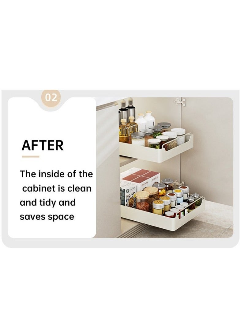 Beauenty Pull Out Cabinet Drawer Shelf Organizer, Slide Out Drawer Storage Shelves for Kitchen Cupboard, Roll-Out Sliding Drawer, Roll-Out Sliding Under Sink storage with 2 Slider, No Need Drill and Nailing - Image 4
