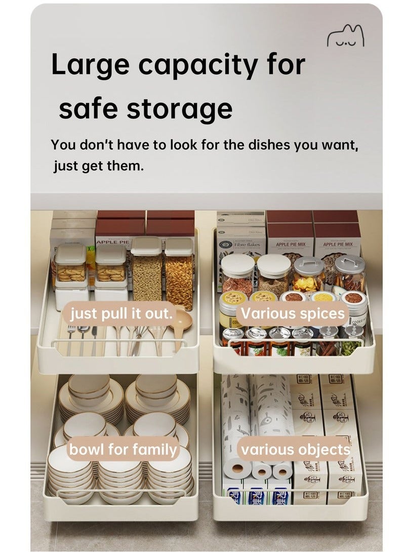 Beauenty Pull Out Cabinet Drawer Shelf Organizer, Slide Out Drawer Storage Shelves for Kitchen Cupboard, Roll-Out Sliding Drawer, Roll-Out Sliding Under Sink storage with 2 Slider, No Need Drill and Nailing - Image 5