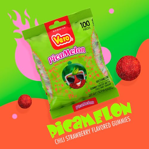 Vero Picamelon  Watermelon Flavored Chewy Gummy Treats Coated in Chili Powder 100 Pieces Net Wt 1 Lb 515 Ounces  Individually Wrapped Mexican Candy Gummies for Piatas Halloween and More - Image 5