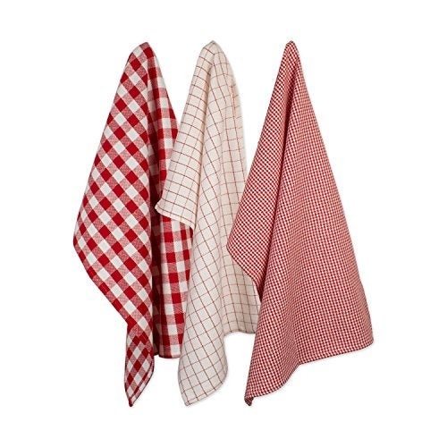 DII Heavy Duty Kitchen Towels Collection Long Lasting Quality, Cotton Dish Towel, 18x28; Dish Cloth, 13x13, Holiday Red Checks, 6 Piece - Image 2