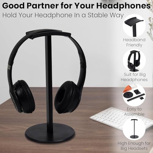 GadgetBite Headphone Stand for Table Desk Aluminum Headphone Holder Gaming Headset Holder for Table Top ABS Solid Base Headphone Accessorie Organiser for PC Office Home Gaming Headsets - Black - Image 3