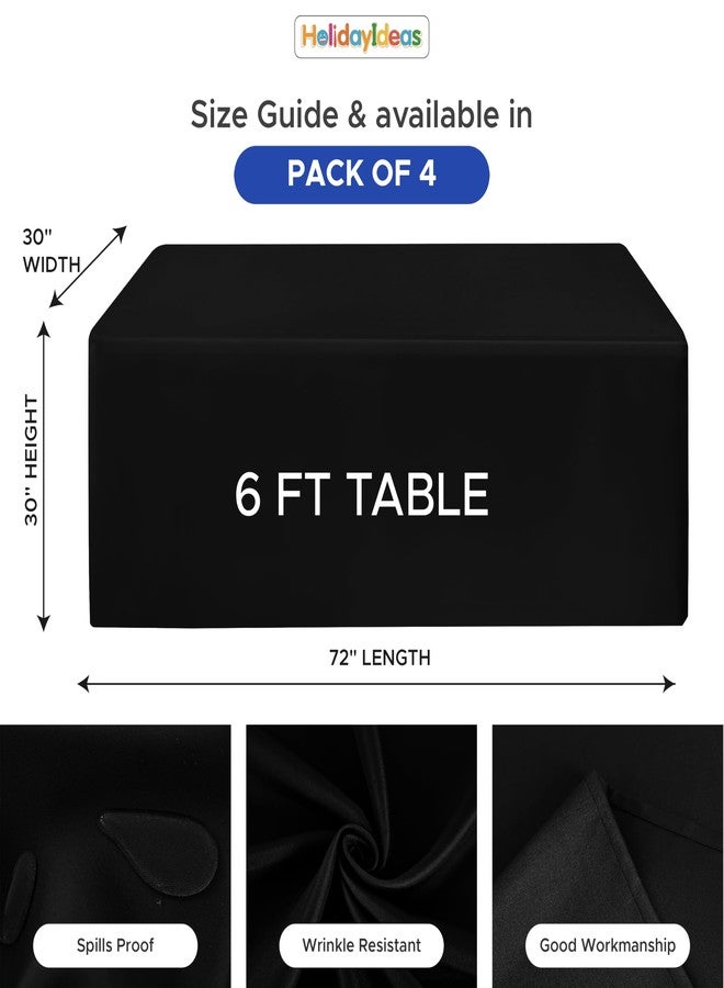 HolidayIdeas Fitted Black Tablecloths for 6 Foot Rectangle Table, Wrinkle Resistant Washable Table Cover 72x30 Inch for Vendor Booth Display, Banquet, Trade Show, 4 Pcs - Image 3