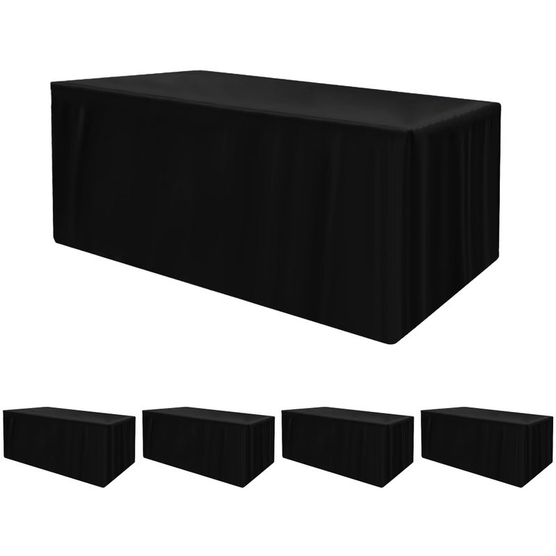 HolidayIdeas Fitted Black Tablecloths for 6 Foot Rectangle Table, Wrinkle Resistant Washable Table Cover 72x30 Inch for Vendor Booth Display, Banquet, Trade Show, 4 Pcs - Image 1