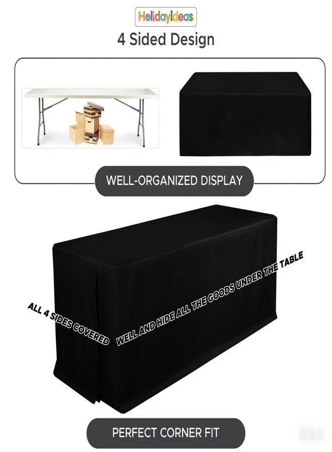 HolidayIdeas Fitted Black Tablecloths for 6 Foot Rectangle Table, Wrinkle Resistant Washable Table Cover 72x30 Inch for Vendor Booth Display, Banquet, Trade Show, 4 Pcs - Image 2