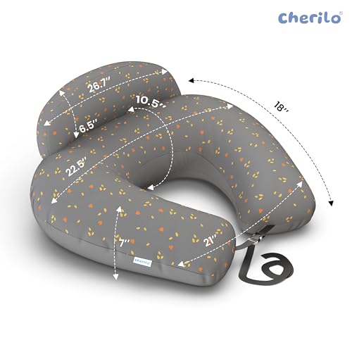 Cherilo Feeding Pillow for New Born Baby | Feeding Pillow for Breastfeeding with Security Fence Design for Added Baby Support, Adjustable Waist Belt | Soft Velvet Cover, Grey Leaf - Image 2