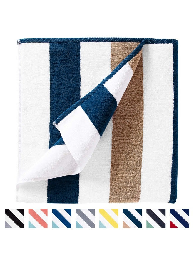 Laguna Beach Textile Company Laguna Beach Textile Co. Striped Cabana Beach Towel - Oversized, Plush 630 GSM Cotton - Ocean Blue and Almond Beige  - Image 2