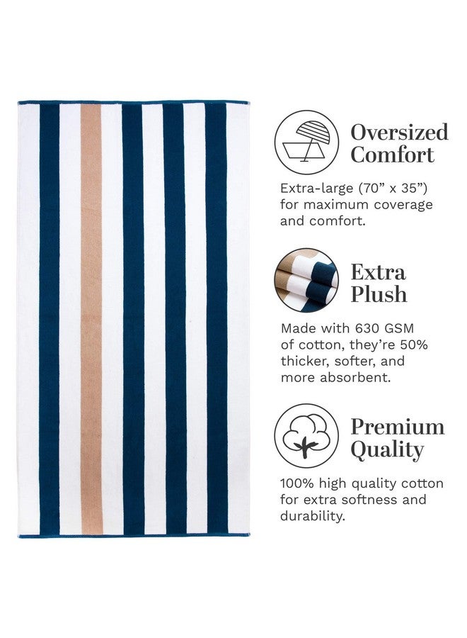 Laguna Beach Textile Company Laguna Beach Textile Co. Striped Cabana Beach Towel - Oversized, Plush 630 GSM Cotton - Ocean Blue and Almond Beige  - Image 3