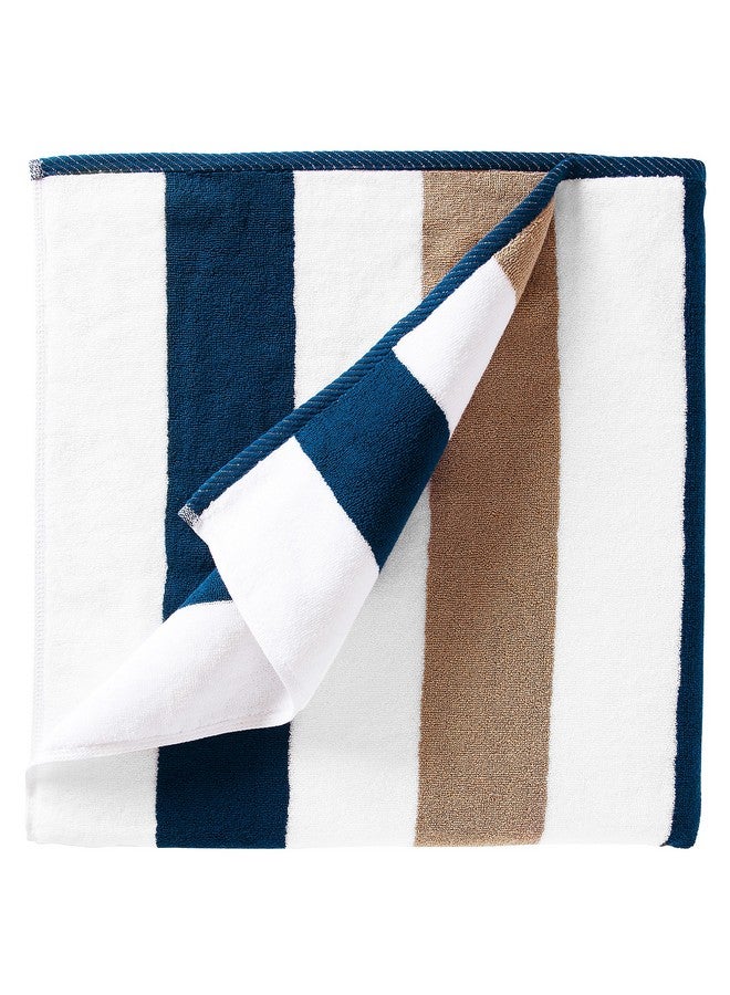 Laguna Beach Textile Company Laguna Beach Textile Co. Striped Cabana Beach Towel - Oversized, Plush 630 GSM Cotton - Ocean Blue and Almond Beige  - Image 1