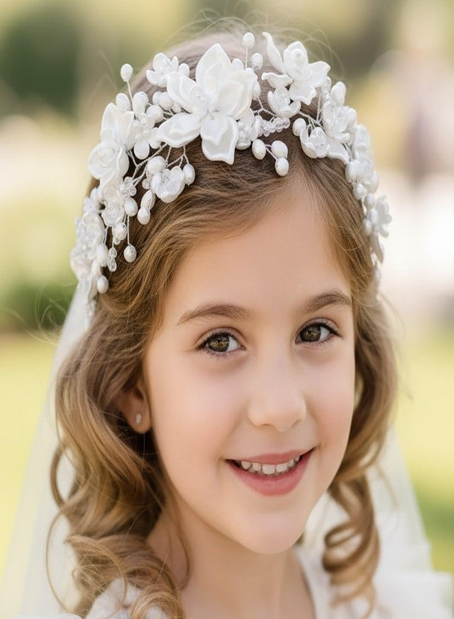 ووي طوق رأس مزين باللؤلؤ للفتيات الصغيرات، طوق رأس للمناولة الأولى، إكسسوارات شعر بيضاء للفتيات - Image 1