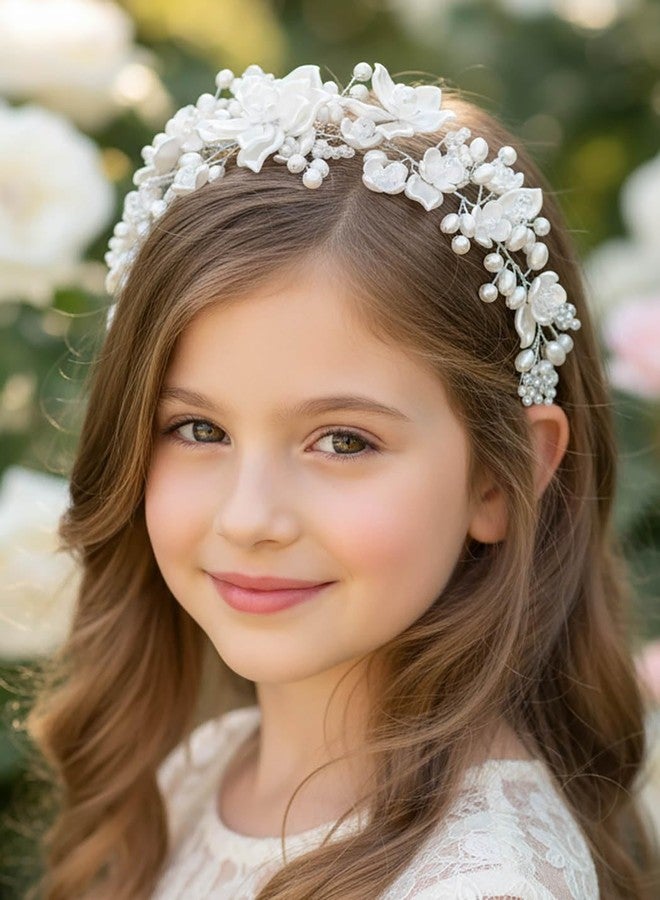ووي طوق رأس مزين باللؤلؤ للفتيات الصغيرات، طوق رأس للمناولة الأولى، إكسسوارات شعر بيضاء للفتيات - Image 4