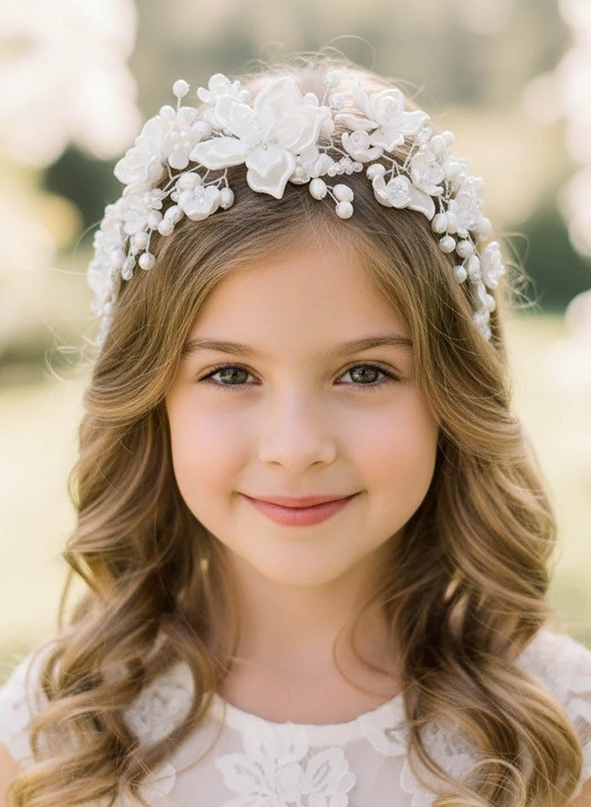 ووي طوق رأس مزين باللؤلؤ للفتيات الصغيرات، طوق رأس للمناولة الأولى، إكسسوارات شعر بيضاء للفتيات - Image 2