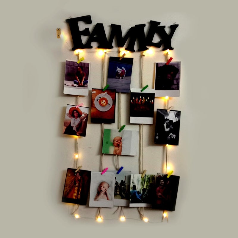 VAH- Kya Bat Hai !! VAH Family with Light wooden Hanging Photo Display Picture Frame Collage Picture Display Organizer with Wood Clips for Wall Decor Hanging Photos 