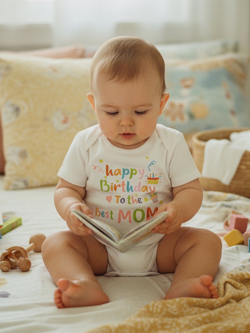 Baby Boys Girls Romper Short Sleeve Round Neck Birthday Cake Letter Print Bodysuit Newborn Fall Playsuit - Image 1