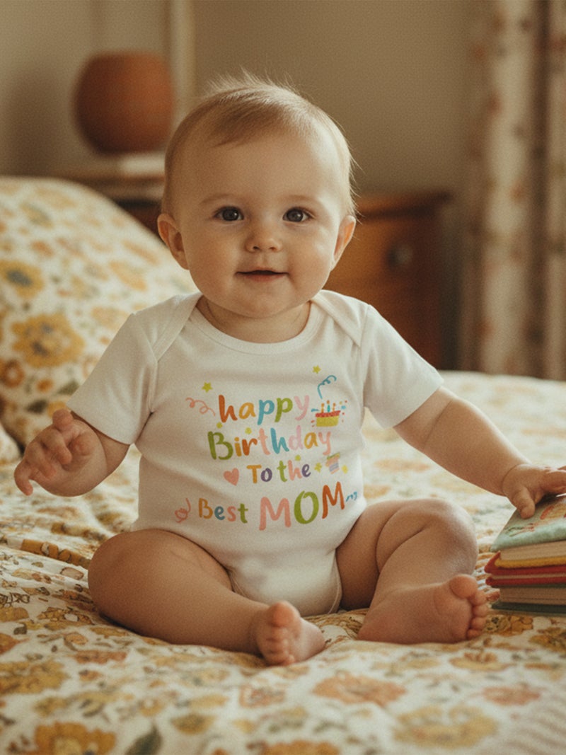 Baby Boys Girls Romper Short Sleeve Round Neck Birthday Cake Letter Print Bodysuit Newborn Fall Playsuit - Image 2