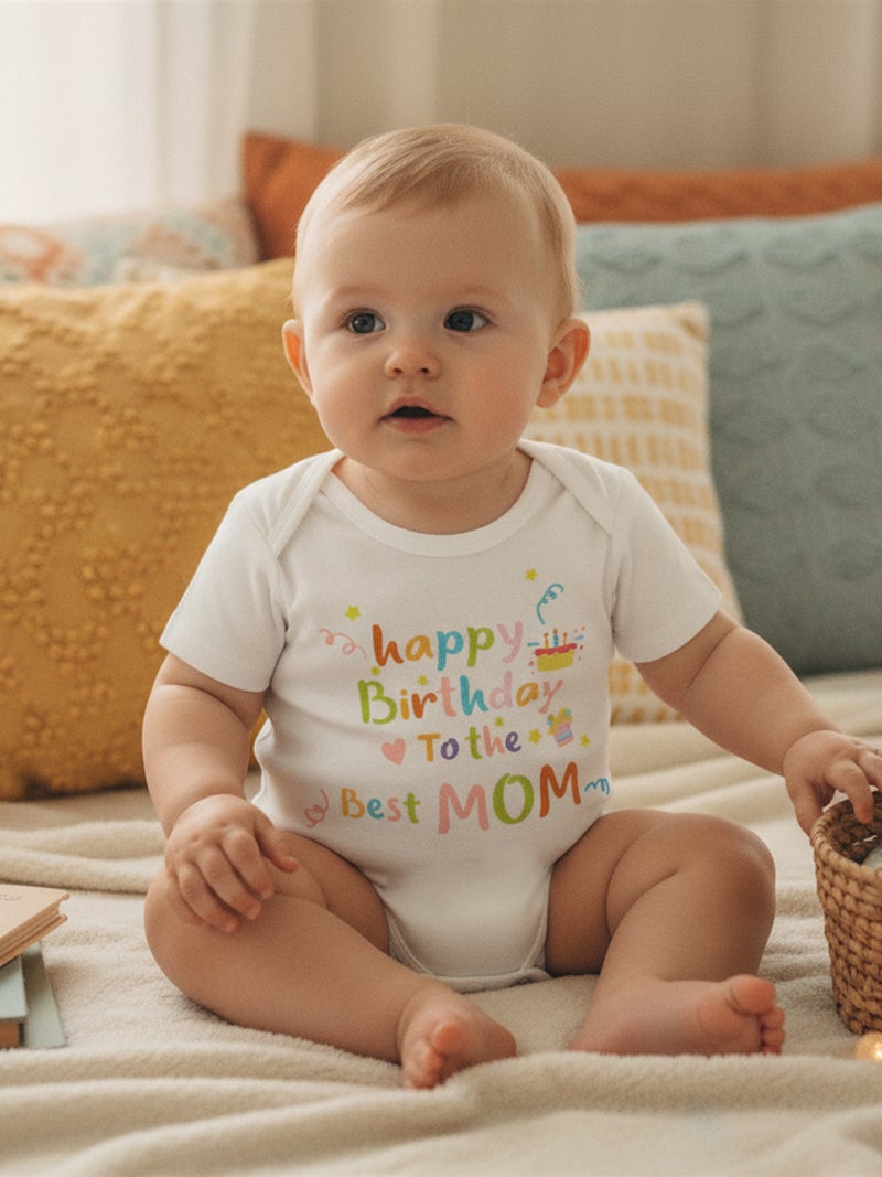 Baby Boys Girls Romper Short Sleeve Round Neck Birthday Cake Letter Print Bodysuit Newborn Fall Playsuit - Image 3